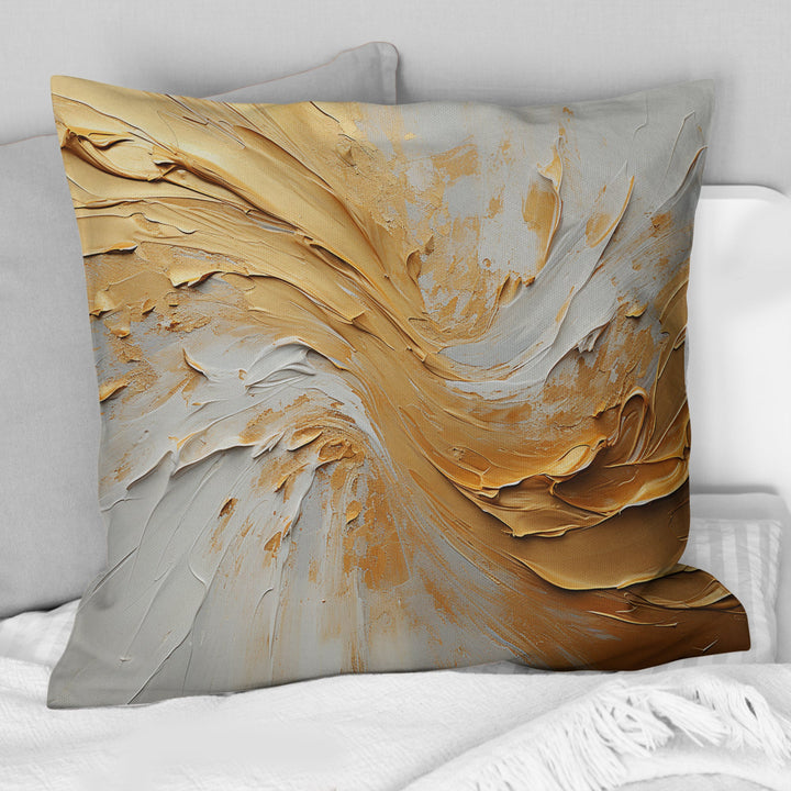 Gold And Beige Soft Wave Paint - Abstract Shapes Throw Pillow