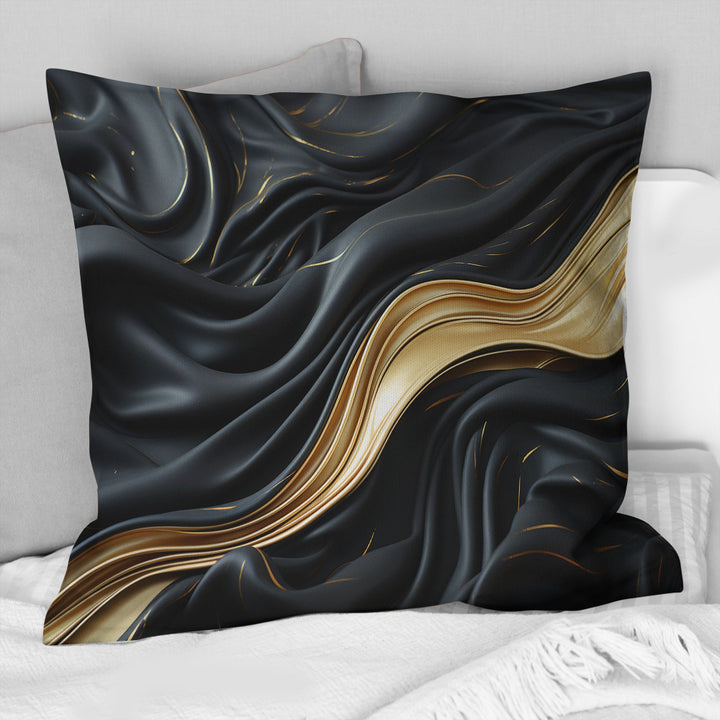 Gold And Black Soft Wave Fusion - Abstract Shapes Throw Pillow
