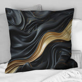 Gold And Black Soft Wave Fusion - Abstract Shapes Throw Pillow