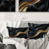 Gold And Black Soft Wave Fusion - Abstract Shapes Throw Pillow