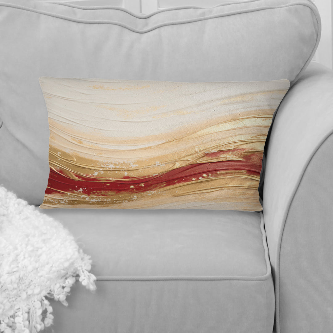 Gold And Red Soft Wave Fusion - Abstract Shapes Throw Pillow