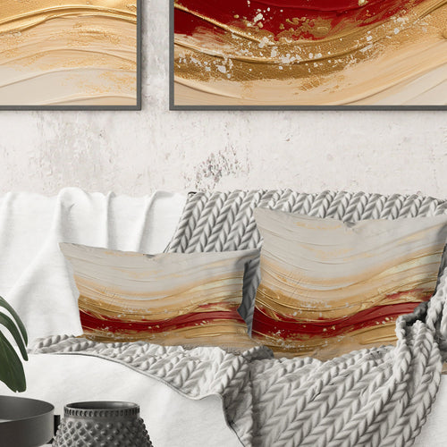 Gold And Red Soft Wave Fusion - Abstract Shapes Throw Pillow