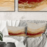 Gold And Red Soft Wave Fusion - Abstract Shapes Throw Pillow