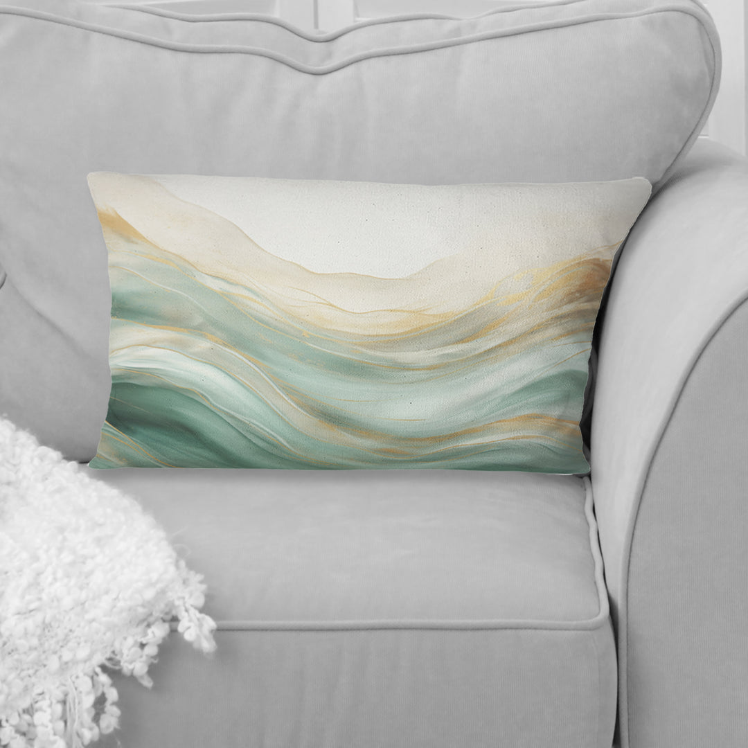 Gold And Green Soft Wave Fusion I - Abstract Shapes Throw Pillow
