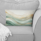 Gold And Green Soft Wave Fusion I - Abstract Shapes Throw Pillow