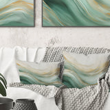 Gold And Green Soft Wave Fusion I - Abstract Shapes Throw Pillow