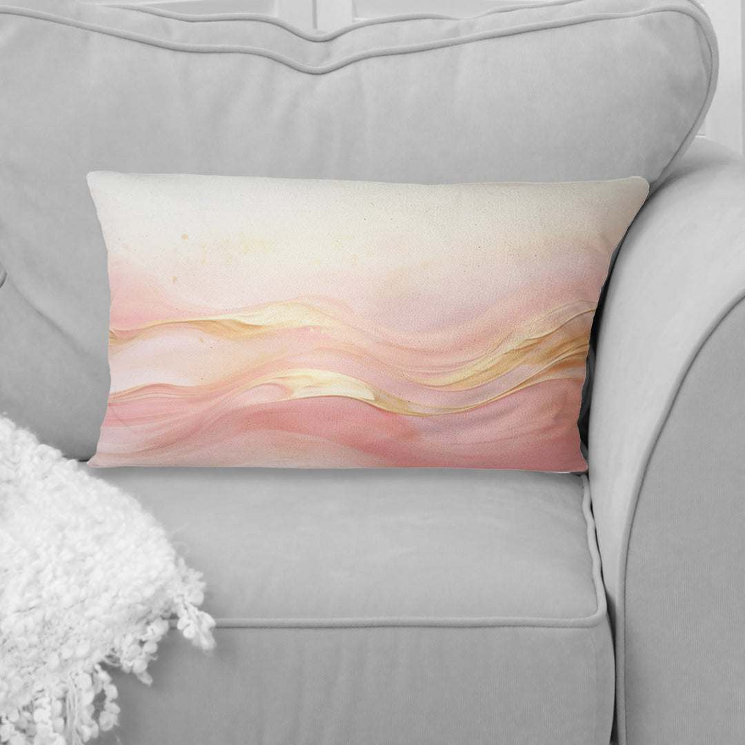 Gold And Pink Soft Wave Fusion II - Abstract Shapes Throw Pillow