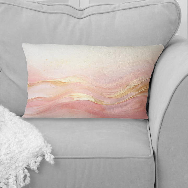 Gold And Pink Soft Wave Fusion II - Abstract Shapes Throw Pillow
