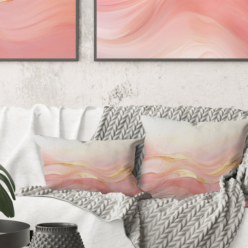 Gold And Pink Soft Wave Fusion II - Abstract Shapes Throw Pillow