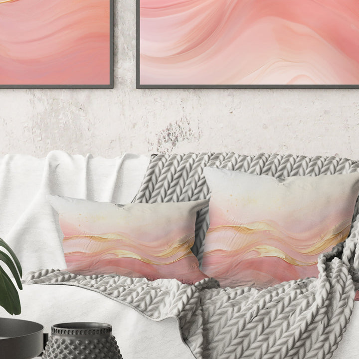 Gold And Pink Soft Wave Fusion II - Abstract Shapes Throw Pillow