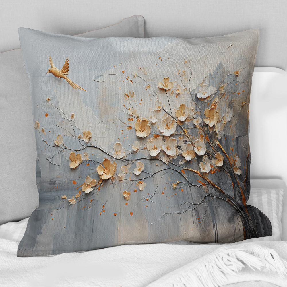 Japan Beige And Gold Tree Vision - Abstract Shapes Throw Pillow