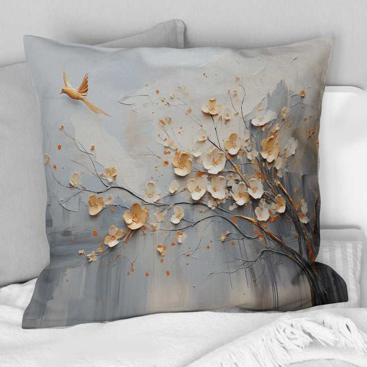 Japan Beige And Gold Tree Vision - Abstract Shapes Throw Pillow