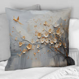 Japan Beige And Gold Tree Vision - Abstract Shapes Throw Pillow