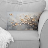Japan Beige And Gold Tree Vision - Abstract Shapes Throw Pillow