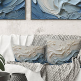 White And Blue Wave Papercut Style - Coastal Waves Throw Pillow