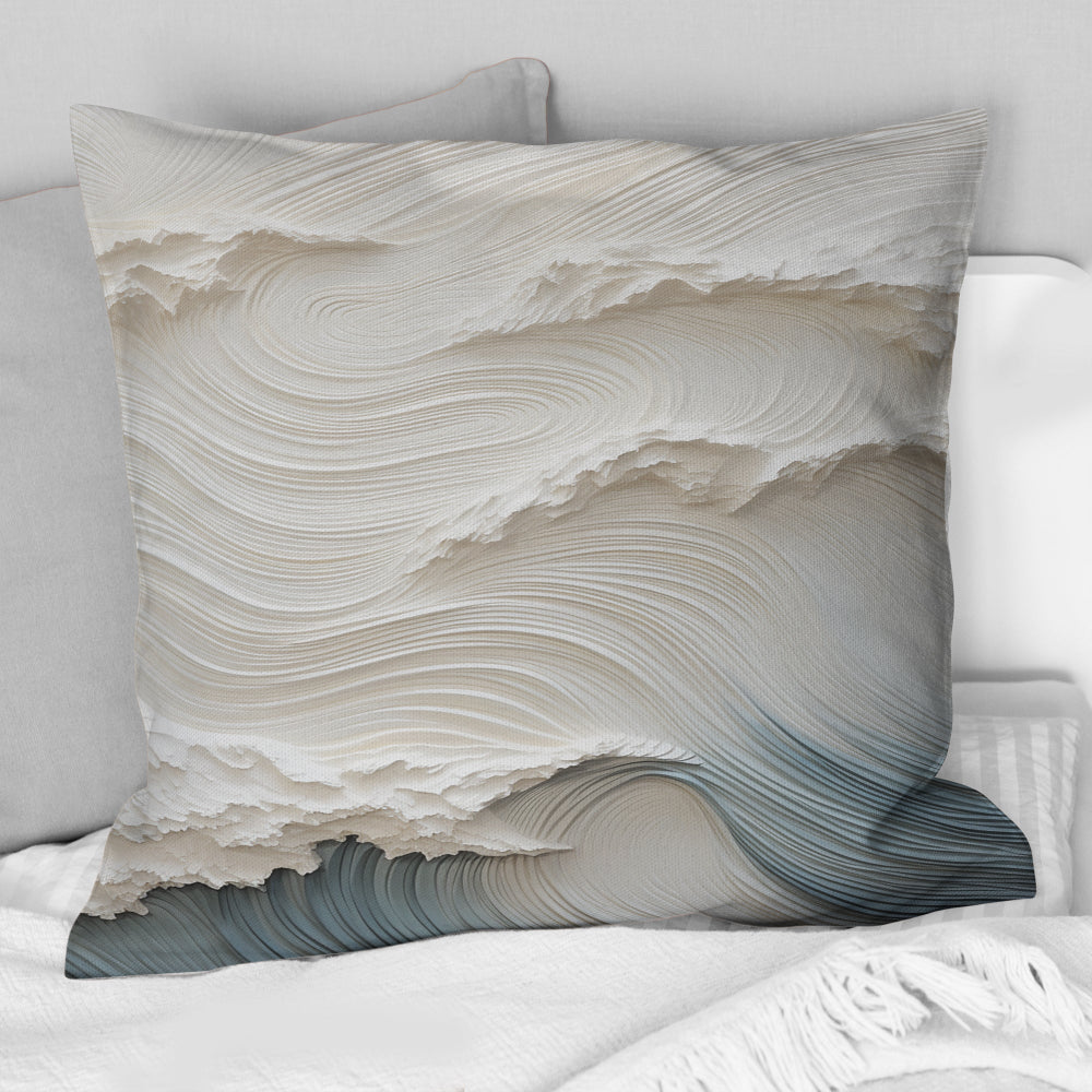 White And Blue Wave Papercut Style I - Coastal Waves Throw Pillow
