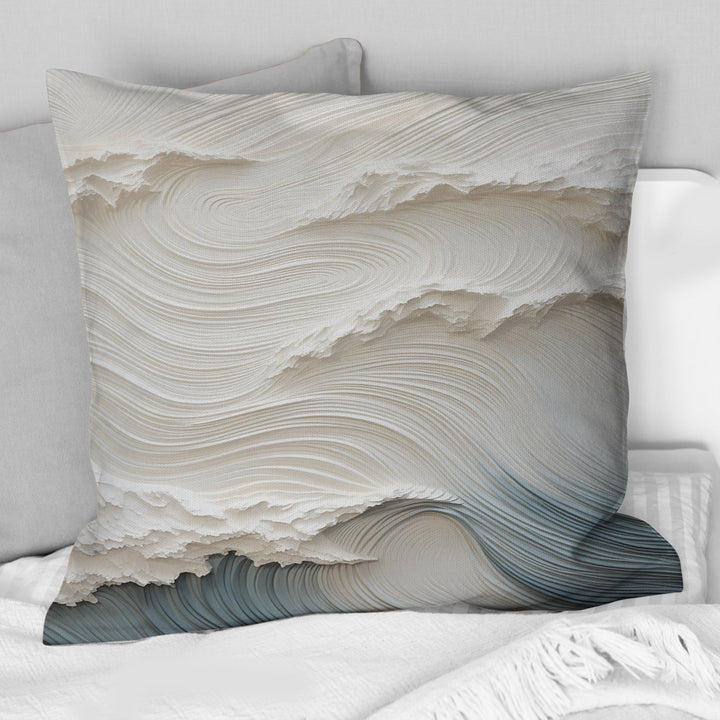 White And Blue Wave Papercut Style I - Coastal Waves Throw Pillow