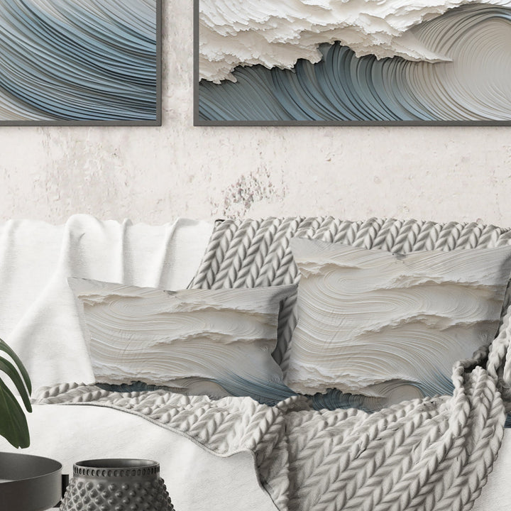 White And Blue Wave Papercut Style I - Coastal Waves Throw Pillow