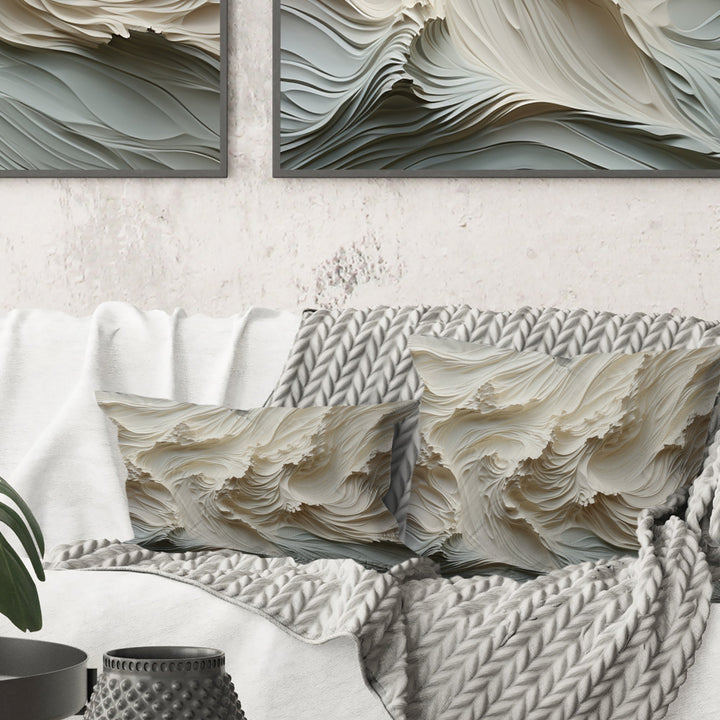 White And Blue Wave Papercut Style II - Coastal Waves Throw Pillow