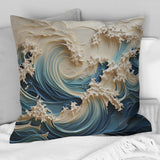 White And Blue Wave Papercut Style III - Coastal Waves Throw Pillow