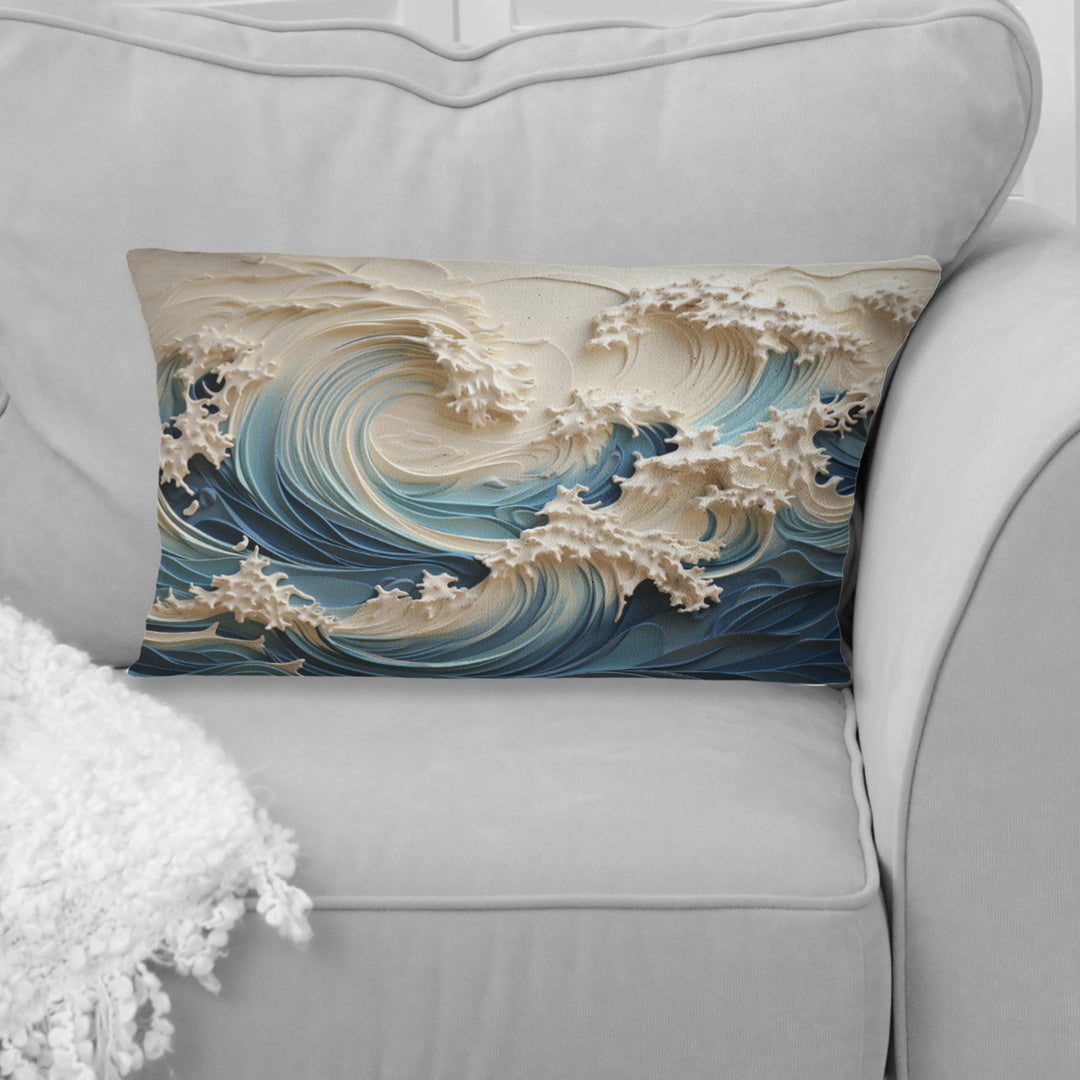 White And Blue Wave Papercut Style III - Coastal Waves Throw Pillow