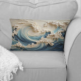 White And Blue Wave Papercut Style III - Coastal Waves Throw Pillow