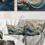 White And Blue Wave Papercut Style III - Coastal Waves Throw Pillow