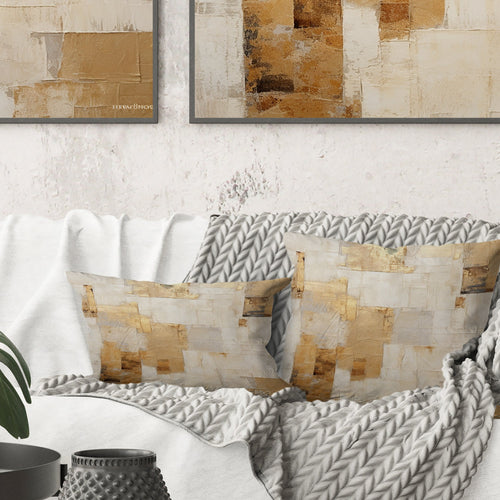 Beige And Gold Dream Collage I - Abstract Shapes Throw Pillow