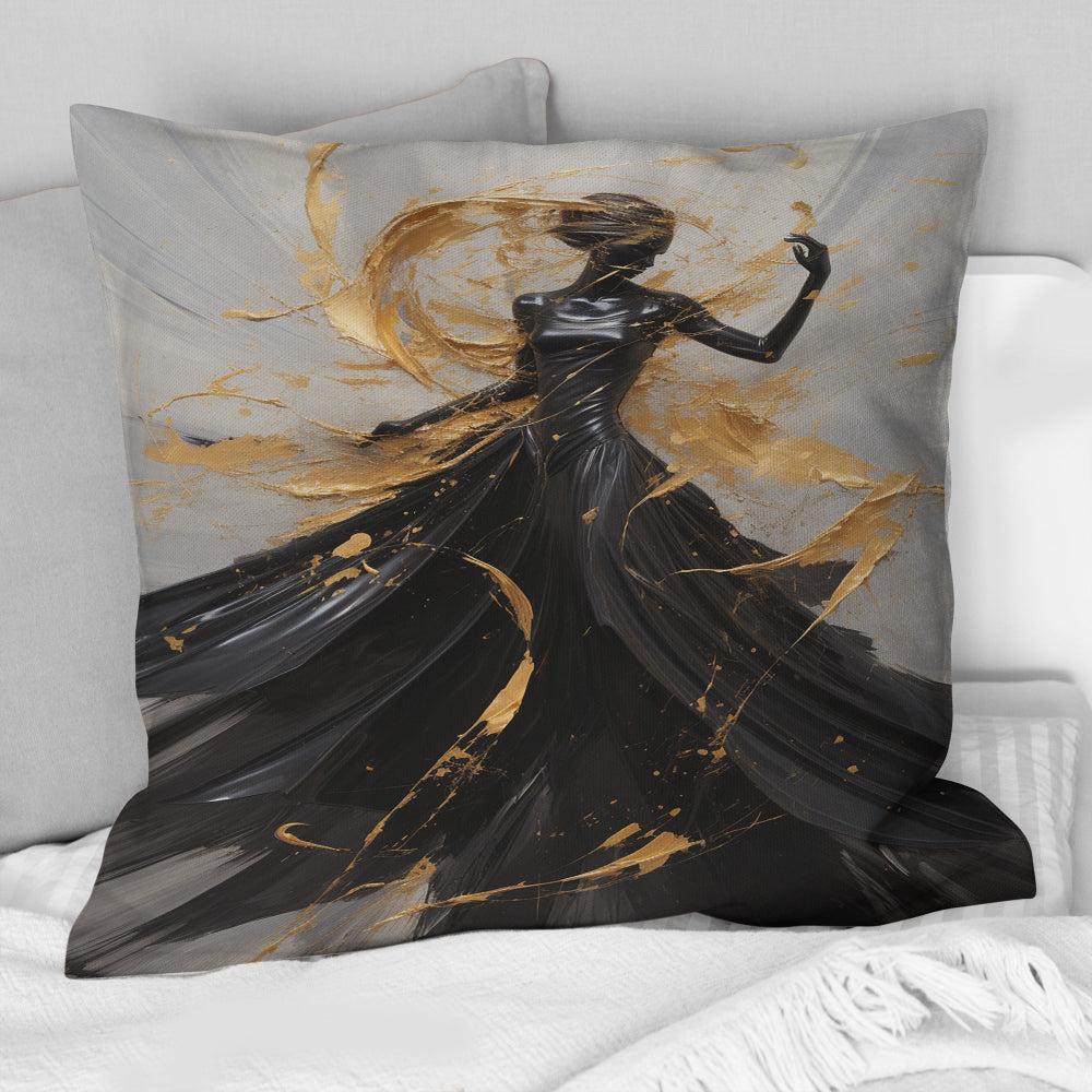 Gold And Black Dance Splash III - Dance Throw Pillow