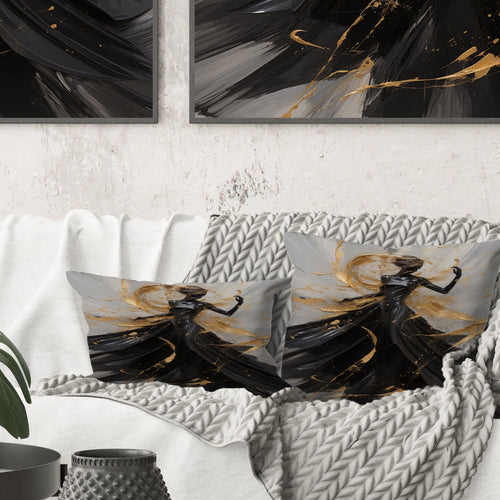 Gold And Black Dance Splash III - Dance Throw Pillow