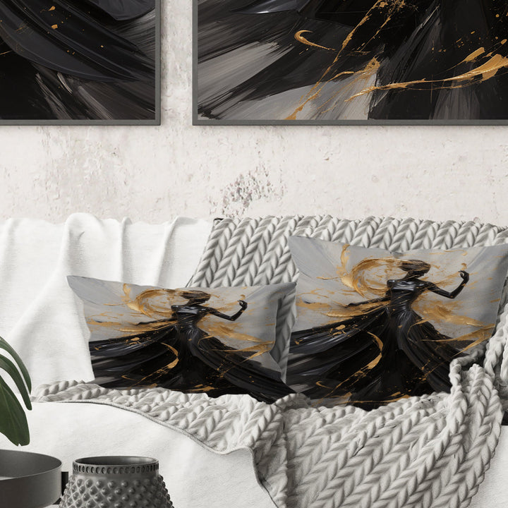 Gold And Black Dance Splash III - Dance Throw Pillow