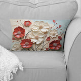 Red And White Crimson Flower S Embrace - Flower Throw Pillow