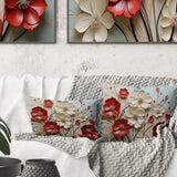 Red And White Crimson Flower S Embrace - Flower Throw Pillow
