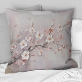 Pink And Grey Cherry Blossom Charm - Flowers Throw Pillow