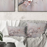 Pink And Grey Cherry Blossom Charm - Flowers Throw Pillow