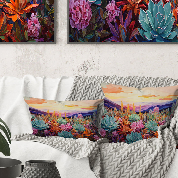 Colorful Succulent Desert Charm - Succulent Throw Pillow