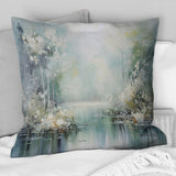 Minimal River Forest Liquid Art I - Forest Throw Pillow