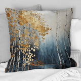 Minimalism Blue And Gold Forest - Forest Throw Pillow