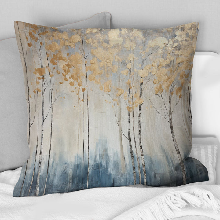 Minimalism Blue And Gold Forest II - Forest Throw Pillow