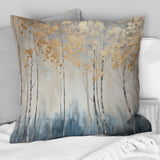 Minimalism Blue And Gold Forest II - Forest Throw Pillow