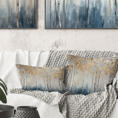 Minimalism Blue And Gold Forest II - Forest Throw Pillow