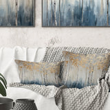 Minimalism Blue And Gold Forest II - Forest Throw Pillow