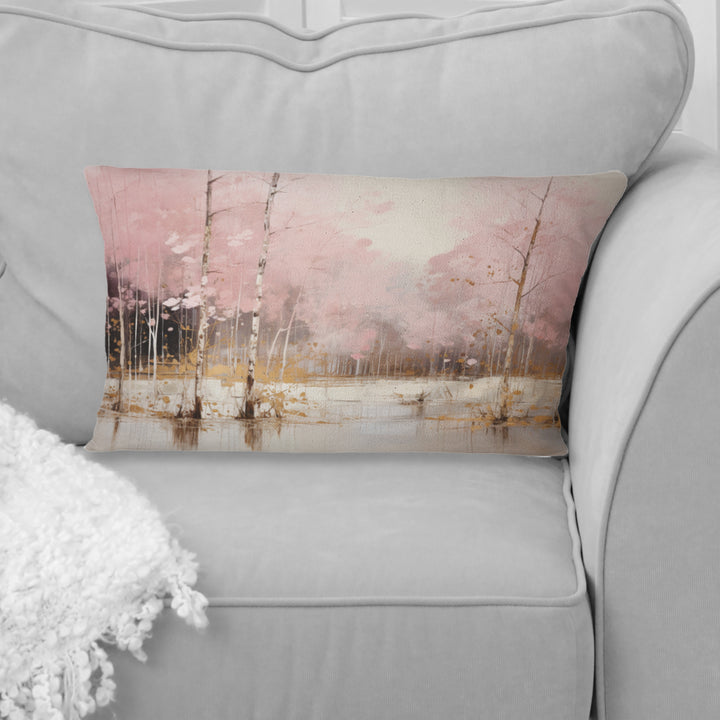 Minimalism Pink And Gold Forest I - Forest Throw Pillow