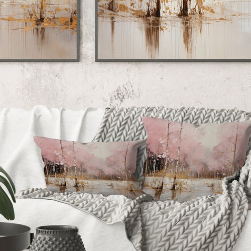 Minimalism Pink And Gold Forest I - Forest Throw Pillow