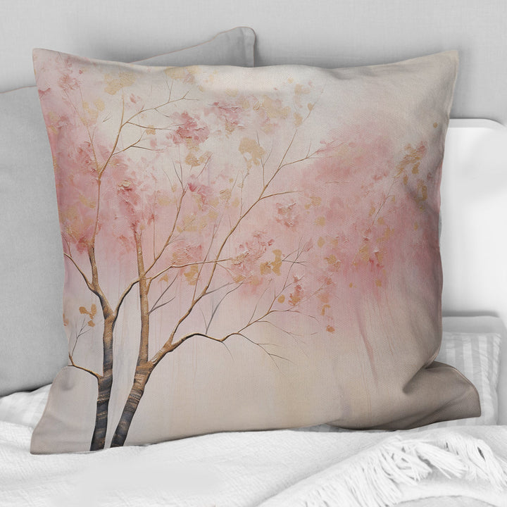 Minimalism Pink And Gold Forest II - Forest Throw Pillow