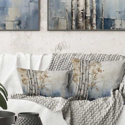 Blue And White Forest Winter Harmony - Forest Throw Pillow