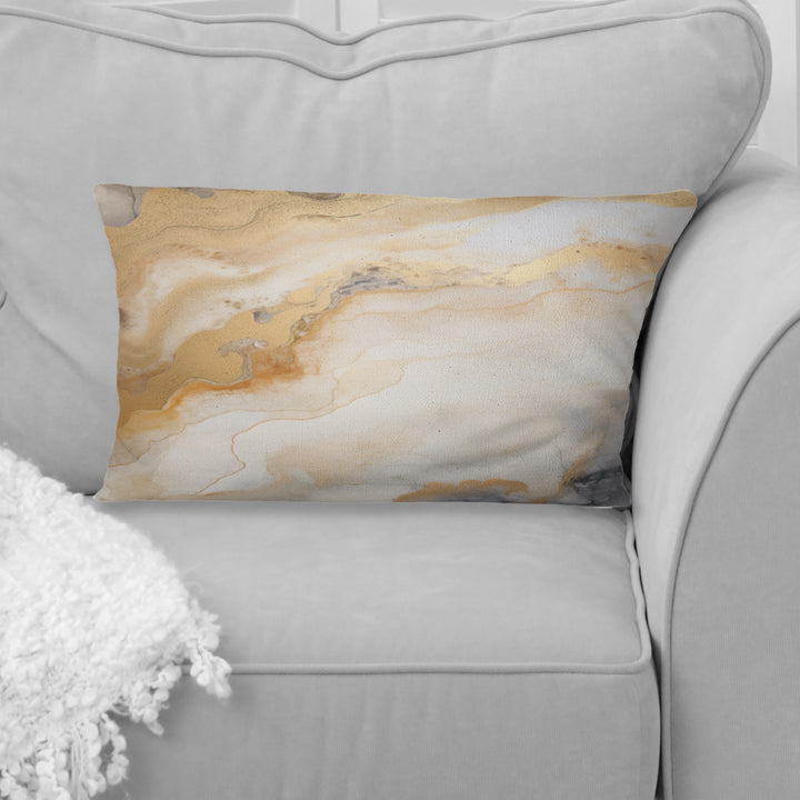 Abstract Beige And Gold Geyser Paint III - Abstract Shapes Throw Pillow