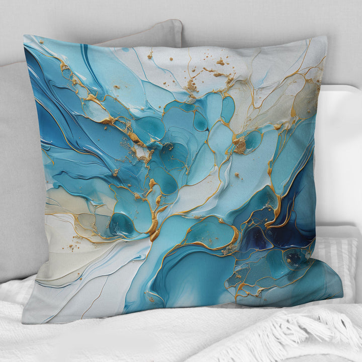 Blue And White Glacier Charm - Abstract Shapes Throw Pillow