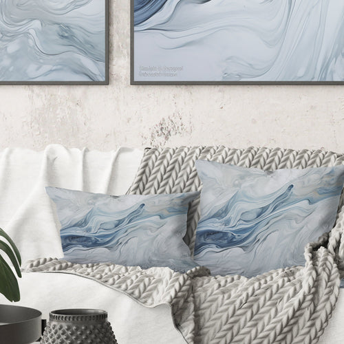 Grey And Blue Glacier Charm Liquid Art - Glacier Throw Pillow