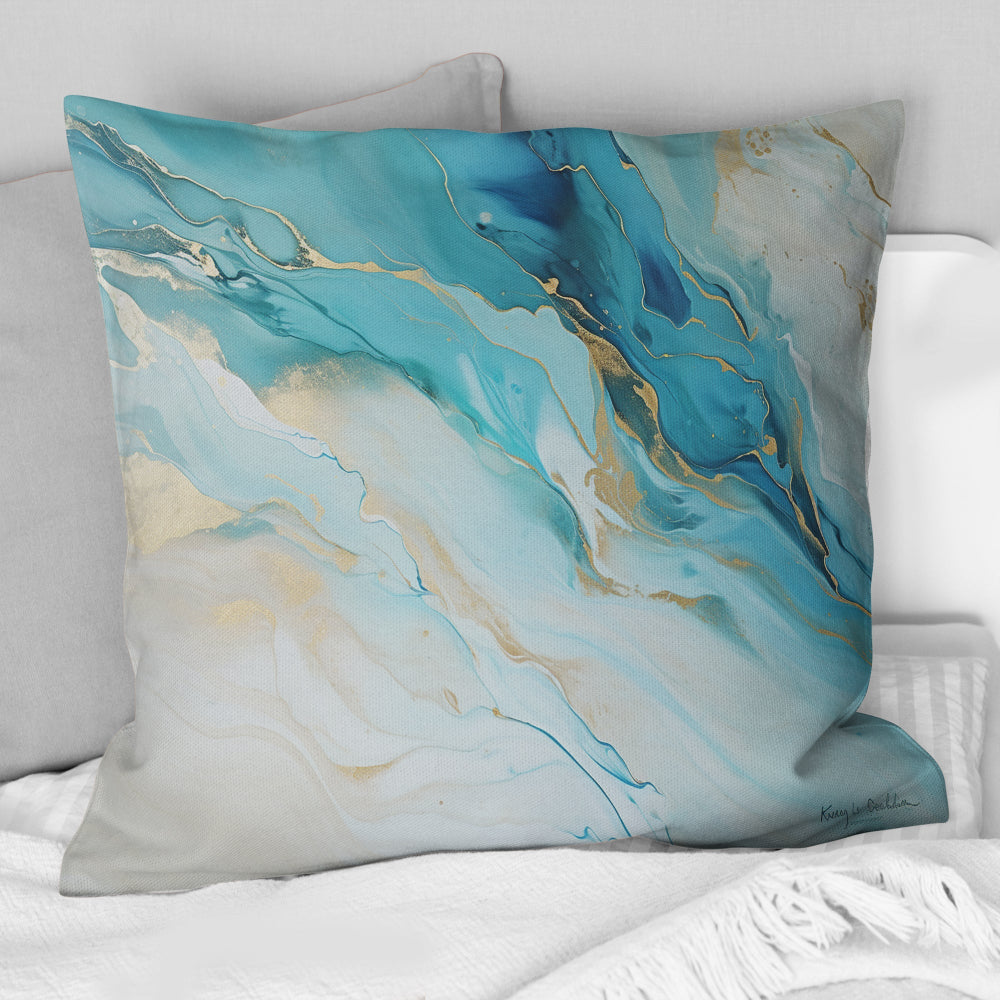 Teal And Gold Glacier Charm Liquid Art - Glacier Throw Pillow